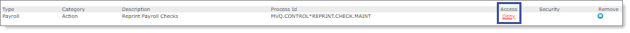 Example of this form listed in the User Roles, with access set to "Deny"