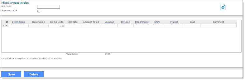 Miscellaneous invoice form